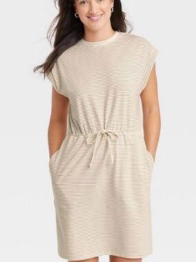 a new day Cream Striped Drawstring Midi Dress